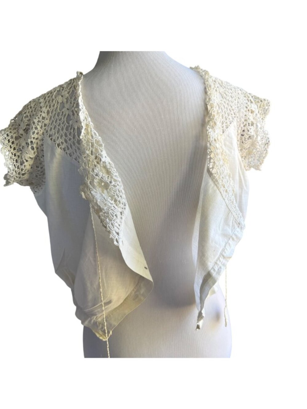 Antique Edwardian Corset Cover Camisole M Cream Crochet Yoke Lace Peasant Blouse - Picture 15 of 15